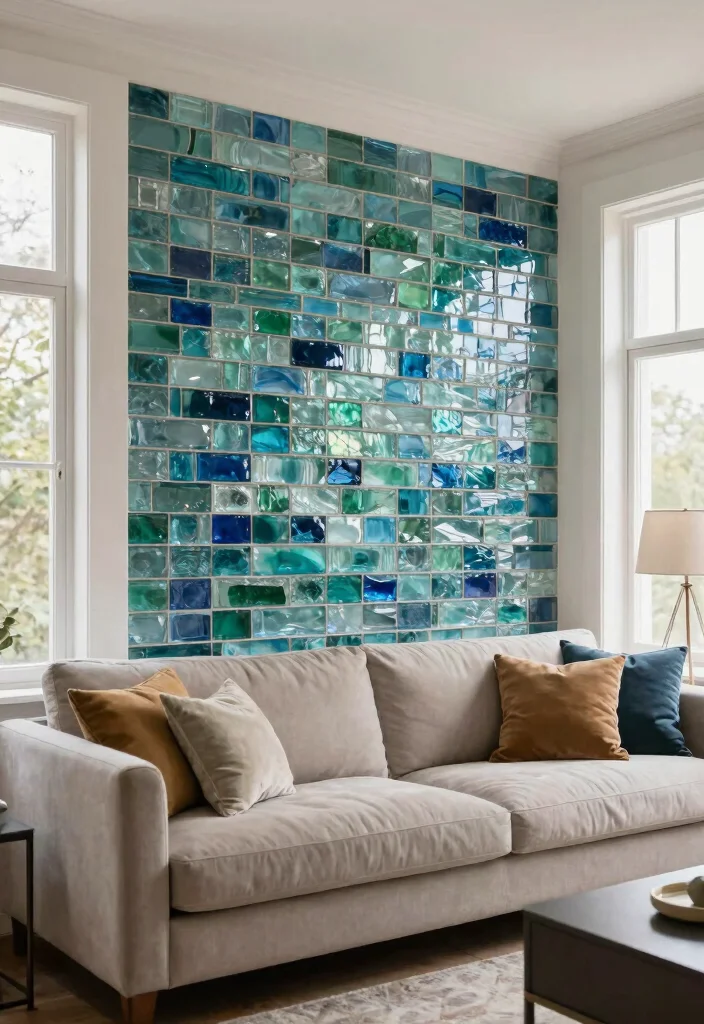 14 Tiles Ideas Living Room That Add Texture Without Overwhelm 27 14 Tiles Ideas Living Room That Add Texture Without Overwhelm 7. Recycled Glass Tiles Upcycled Elegance 0