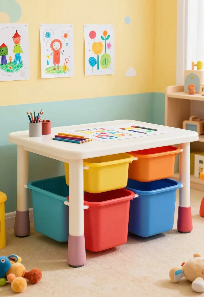 14 Tiny Playroom Ideas That Use Every Inch Well 2. Under Table Storage Bins 0