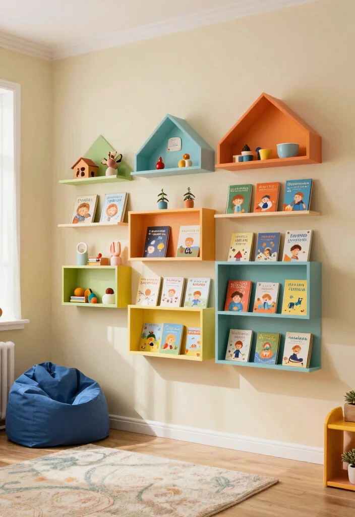 14 Tiny Playroom Ideas That Use Every Inch Well 3. Wall Mounted Shelves 0