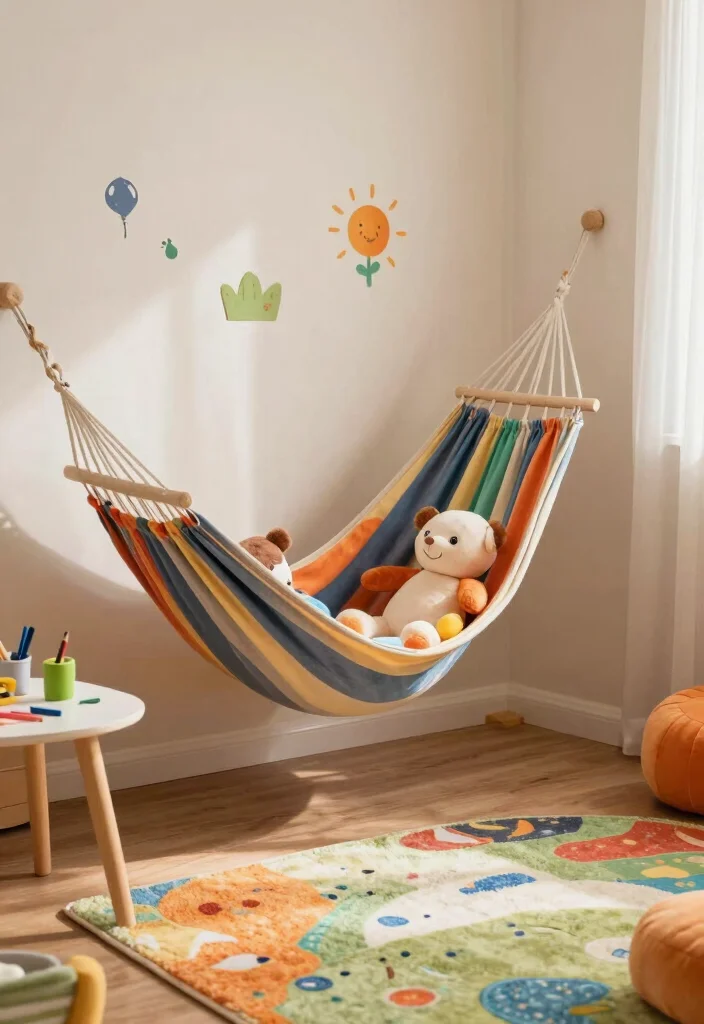 14 Tiny Playroom Ideas That Use Every Inch Well 5. Toy Hammocks 0
