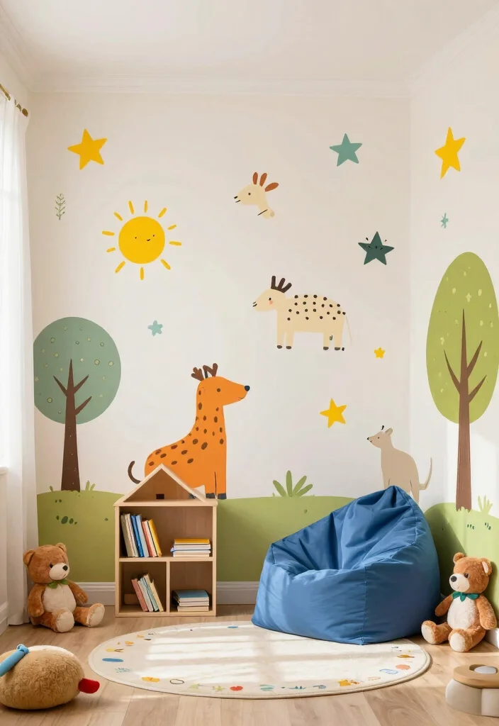 14 Tiny Playroom Ideas That Use Every Inch Well 7. Playful Wall Decals 0