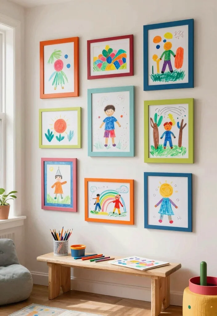14 Tiny Playroom Ideas That Use Every Inch Well 8. Art Display Wall 0
