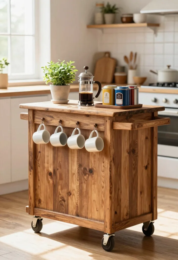 14 Vintage Coffee Bar Ideas with Old Cafe Soul and Warmth 1. Rustic Wooden Coffee Cart 0