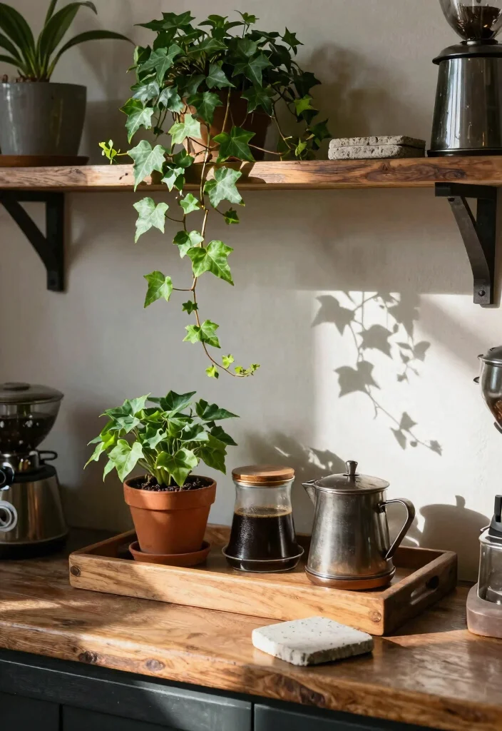 14 Vintage Coffee Bar Ideas with Old Cafe Soul and Warmth 11. Natural Elements and Greenery 0