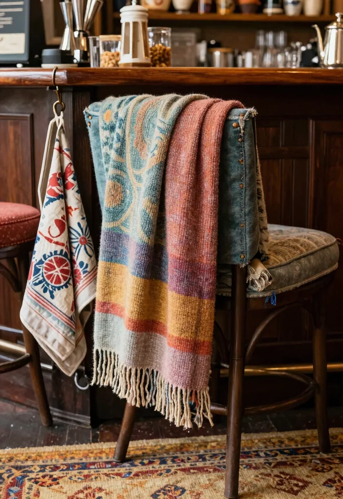 14 Vintage Coffee Bar Ideas with Old Cafe Soul and Warmth 12. Layered Textiles for Warmth 0