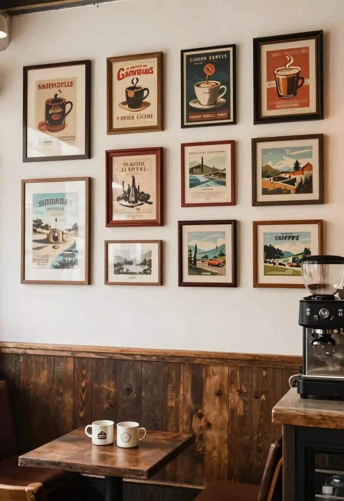 14 Vintage Coffee Bar Ideas with Old Cafe Soul and Warmth 9. Vintage Artwork for a Cozy Atmosphere 0