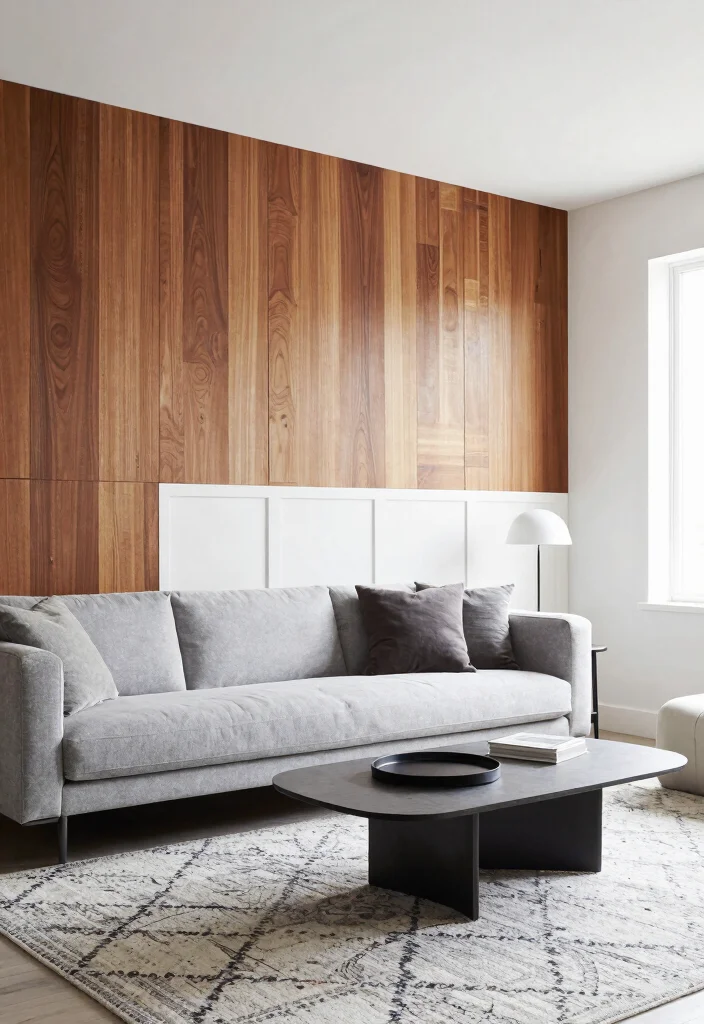 14 Wood Wall Design Ideas Living Room That Add Warm Texture 49 14 Wood Wall Design Ideas Living Room That Add Warm Texture 9. Contrast with White Paneling 0