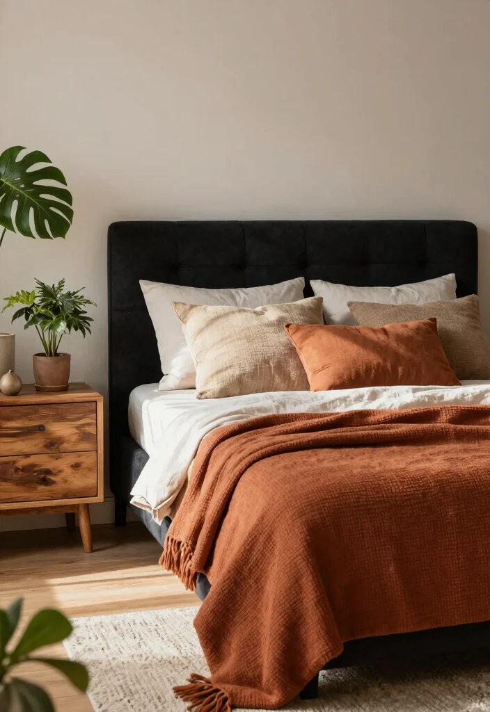 15 Black Headboard Bedroom Ideas with Bold Dramatic Contrast 4. Earthy Tones and Warm Textures 0