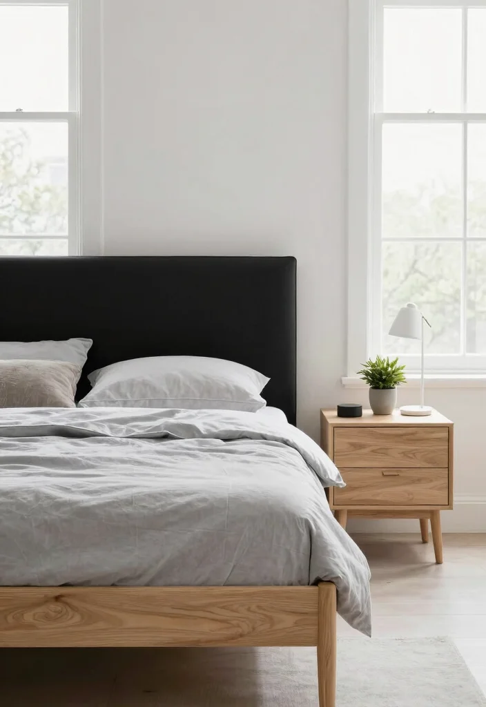 15 Black Headboard Bedroom Ideas with Bold Dramatic Contrast 6. Sleek Scandinavian Vibes 0