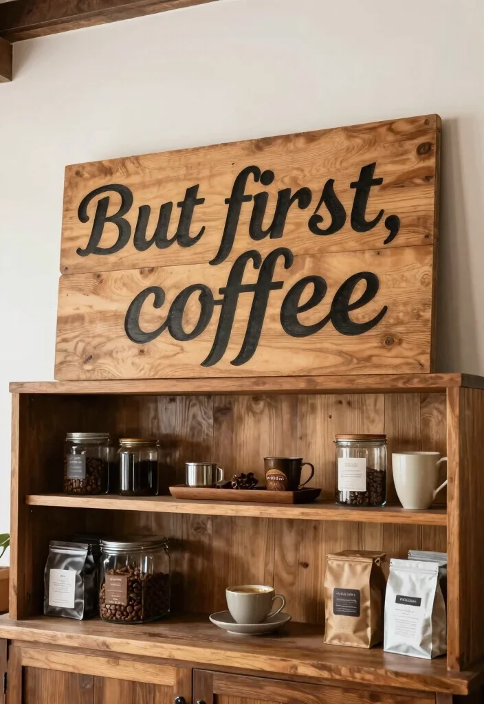 15 Coffee Bar Shelf Ideas That Look Styled Like Pinterest Boards 8. Customized Wooden Signs 0