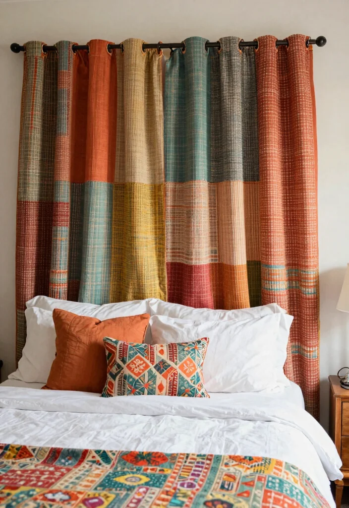 15 Curtain Headboard Ideas That Feel Romantic and Soft 41 15 Curtain Headboard Ideas That Feel Romantic and Soft 11. Mismatched Vintage Fabrics 0