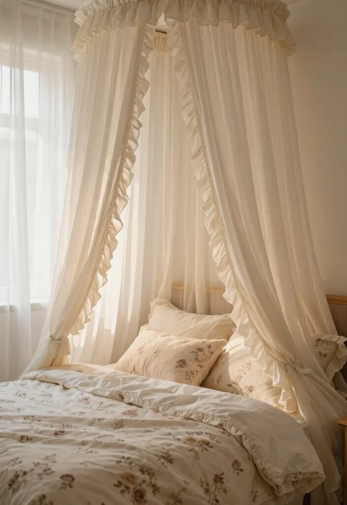 15 Curtain Headboard Ideas That Feel Romantic and Soft 43 15 Curtain Headboard Ideas That Feel Romantic and Soft 13. Romantic Ruffled Layers 0