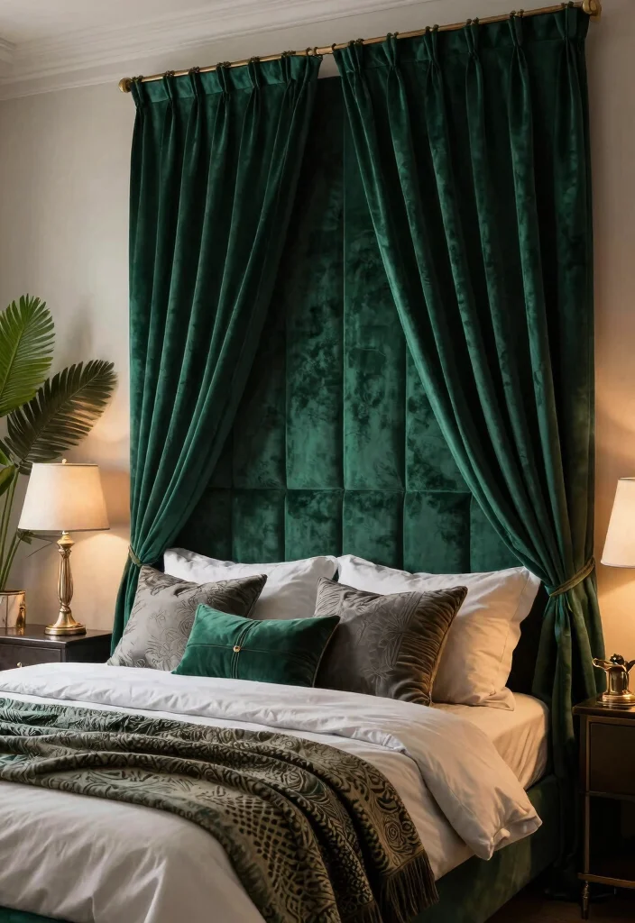 15 Curtain Headboard Ideas That Feel Romantic and Soft 12 15 Curtain Headboard Ideas That Feel Romantic and Soft 2. Textured Velvet Bliss 0