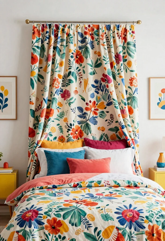 15 Curtain Headboard Ideas That Feel Romantic and Soft 25 15 Curtain Headboard Ideas That Feel Romantic and Soft 5. Whimsical Printed Fabrics 0