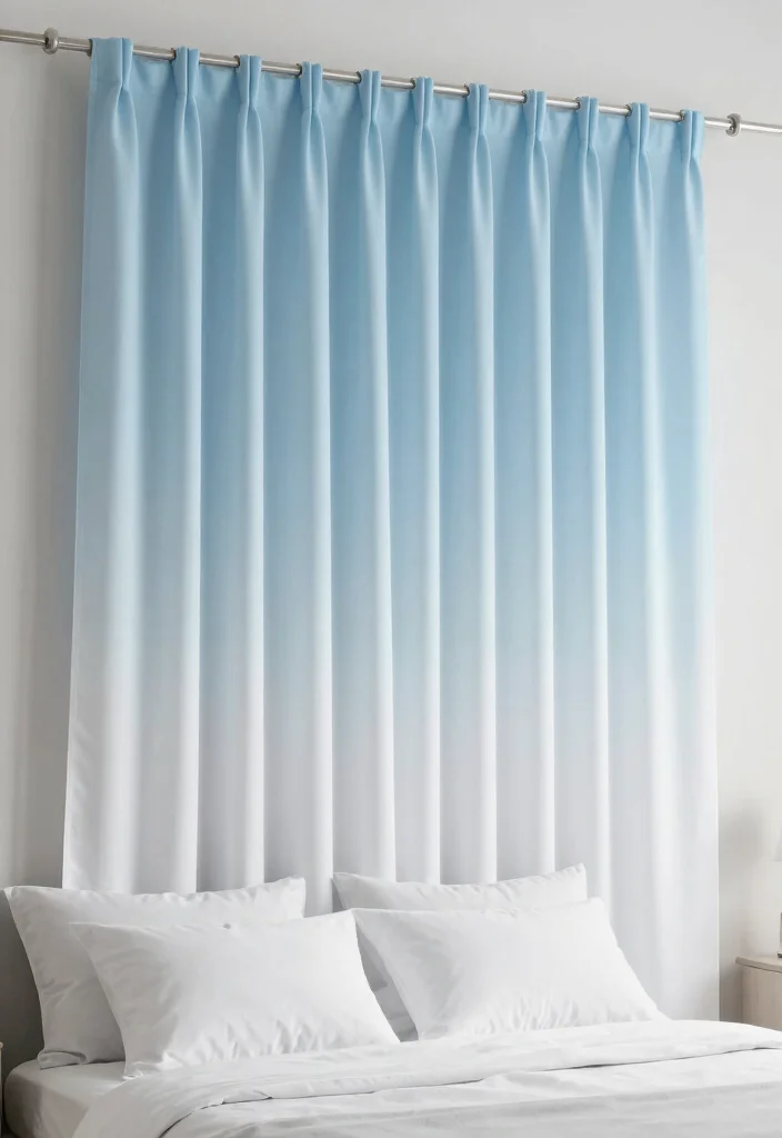 15 Curtain Headboard Ideas That Feel Romantic and Soft 27 15 Curtain Headboard Ideas That Feel Romantic and Soft 7. Subtle Gradient Drapes 0
