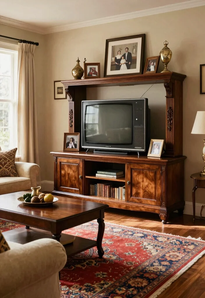 15 Entertainment Center Ideas Living Room That Anchor the Space 3. Vintage Charm 0