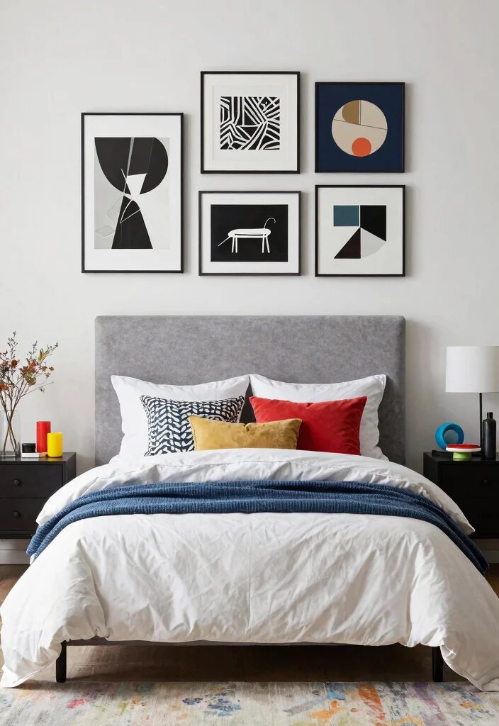 15 Grey Headboard Bedroom Ideas Decor That Feel Soft and Grounded 14. Art Inspired Bedroom 0