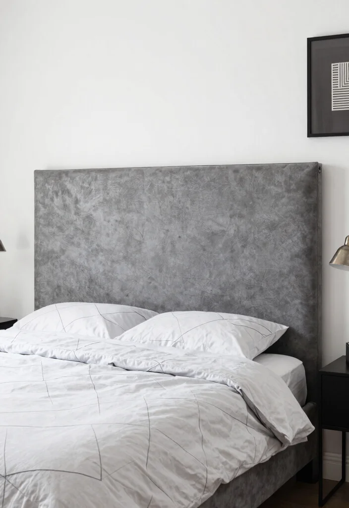15 Grey Headboard Bedroom Ideas Decor That Feel Soft and Grounded 2. Industrial Chic Grey Panel 0