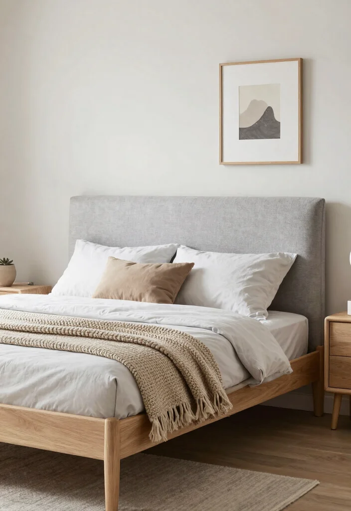 15 Grey Headboard Bedroom Ideas Decor That Feel Soft and Grounded 3. Cozy Scandinavian Vibes 0