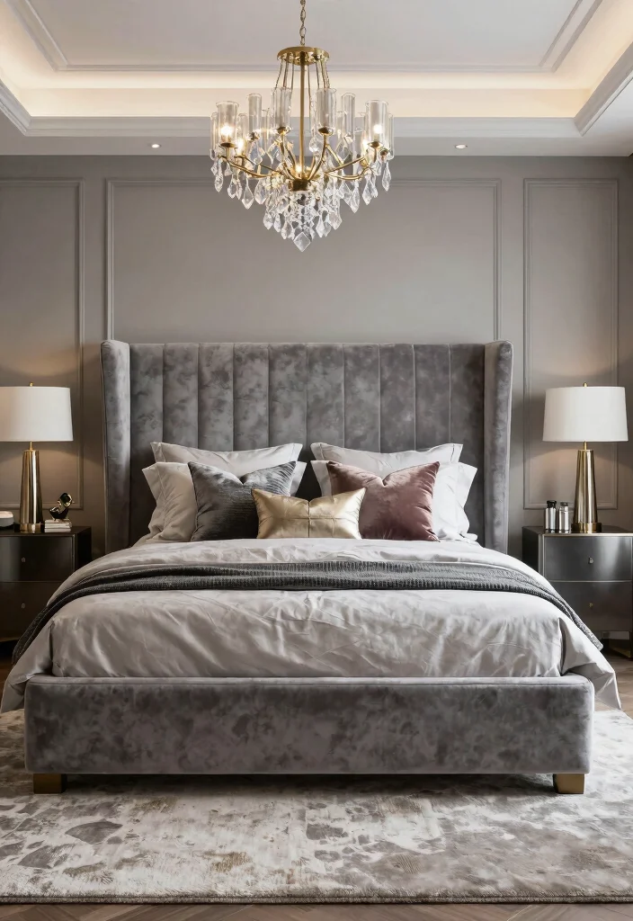 15 Grey Headboard Bedroom Ideas Decor That Feel Soft and Grounded 6. Sophisticated Luxe 0
