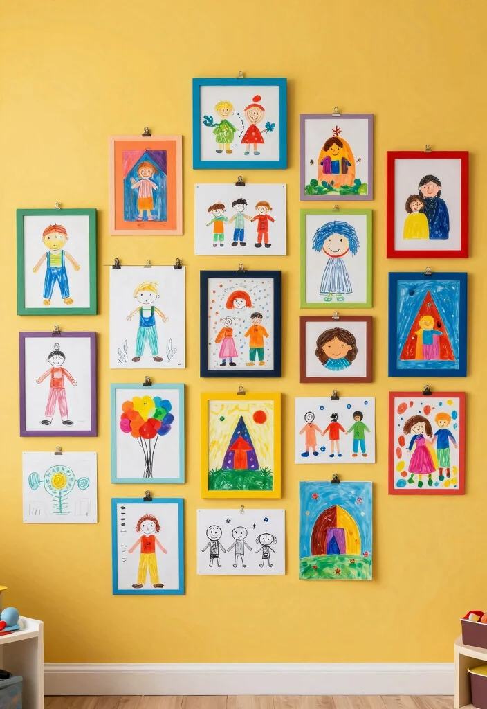 15 Kid Playroom Ideas That Inspire Creativity Naturally 65 15 Kid Playroom Ideas That Inspire Creativity Naturally 15. Create a Family Art Wall 0