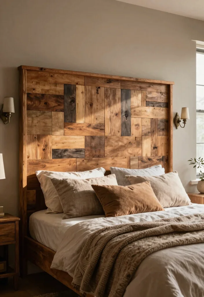 15 King Size Headboard Ideas That Anchor the Entire Room 1. Reclaimed Wood Elegance 0