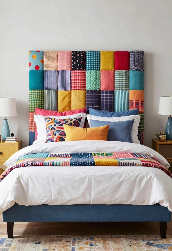 15 King Size Headboard Ideas That Anchor the Entire Room 11. Patchwork Perfection 0