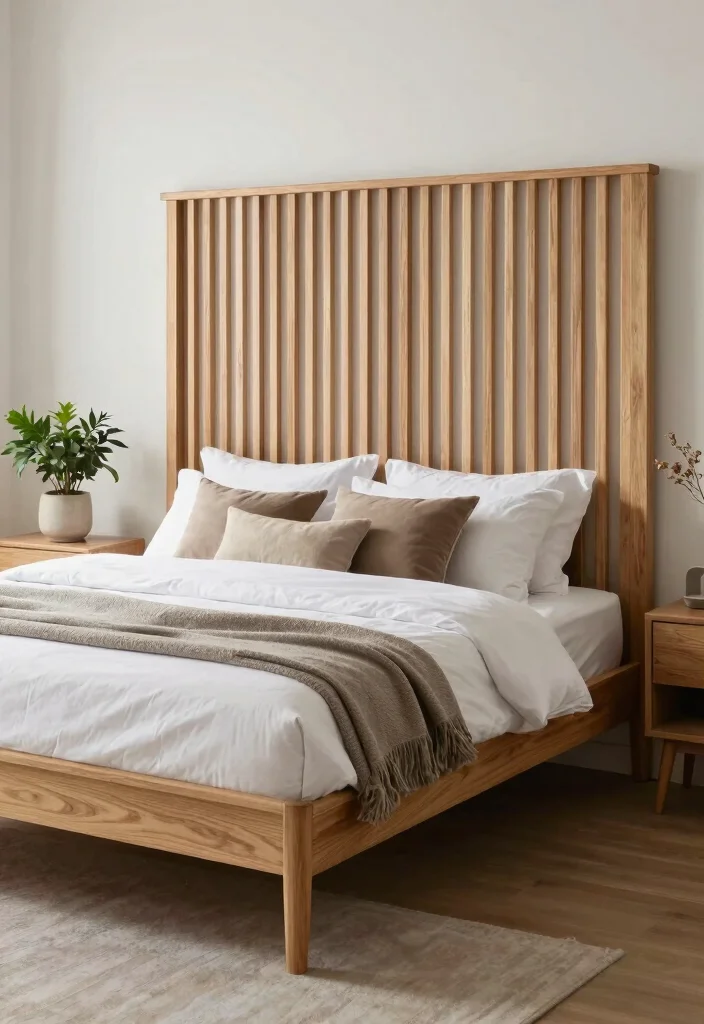 15 King Size Headboard Ideas That Anchor the Entire Room 6. Natural Wood Slats 0