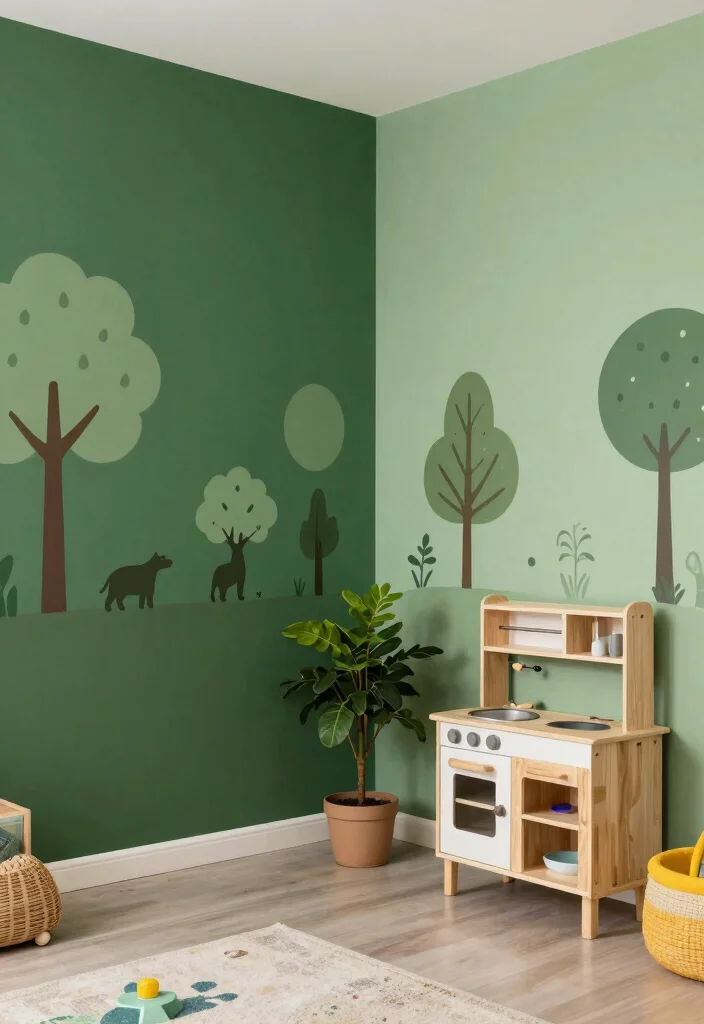 15 Playroom Paint Ideas That Shift the Whole Mood 2. Nature Inspired Greens 0