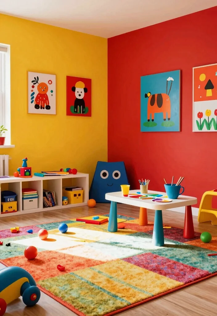 15 Playroom Paint Ideas That Shift the Whole Mood 3. Energetic Brights 0