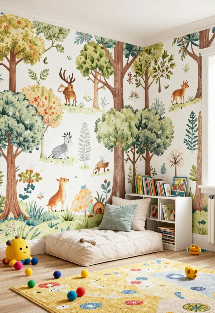 15 Playroom Paint Ideas That Shift the Whole Mood 4. Whimsical Wallpaper 0