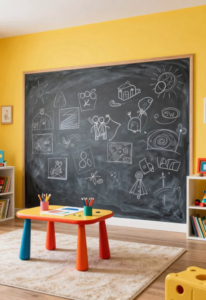 15 Playroom Paint Ideas That Shift the Whole Mood 5. Creative Chalkboard Paint 0