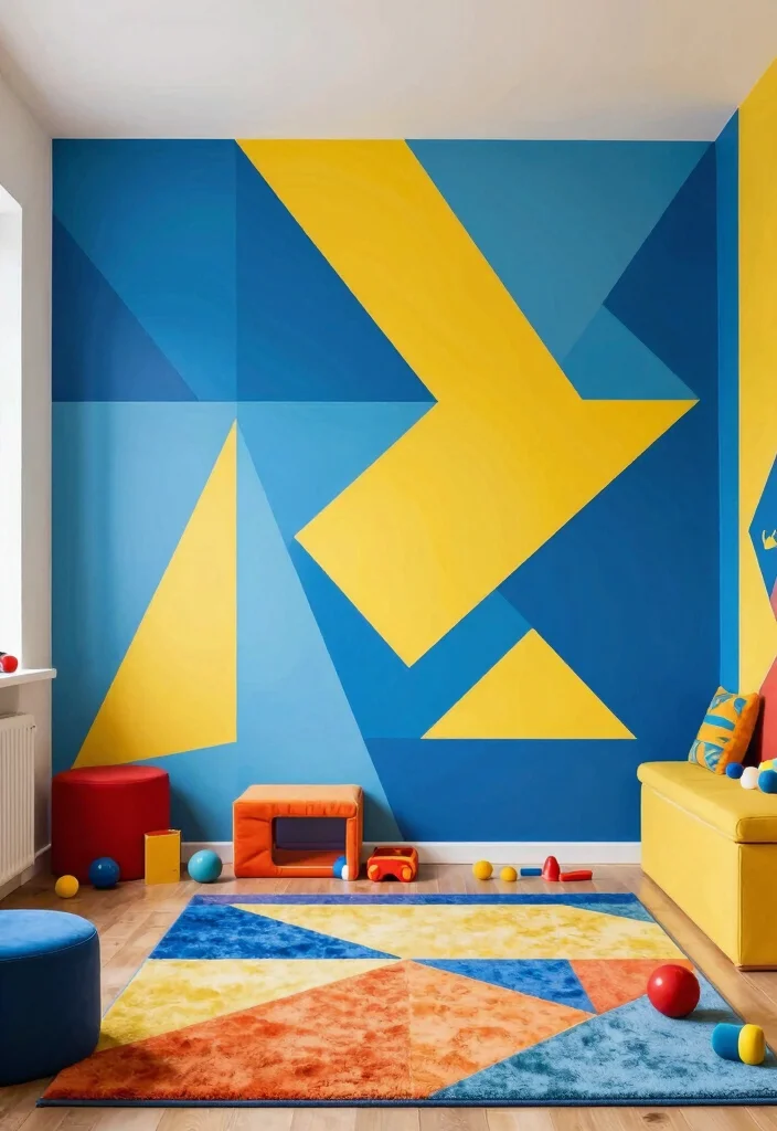 15 Playroom Paint Ideas That Shift the Whole Mood 7. Bold Geometric Patterns 0