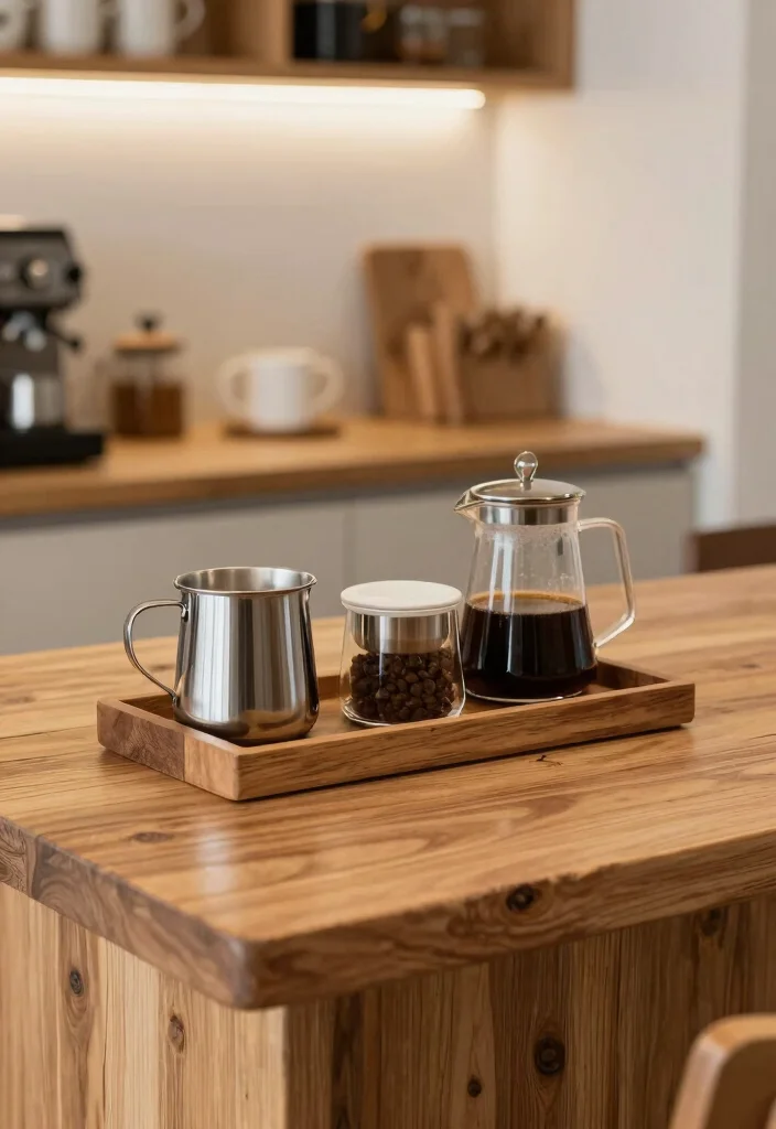15 Small Coffee Bar Counter Space Ideas That Feel Thoughtful 13. Natural Wood Accents 0