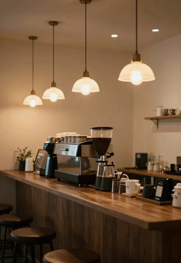15 Small Coffee Bar Counter Space Ideas That Feel Thoughtful 14. Chic Accent Lighting 0