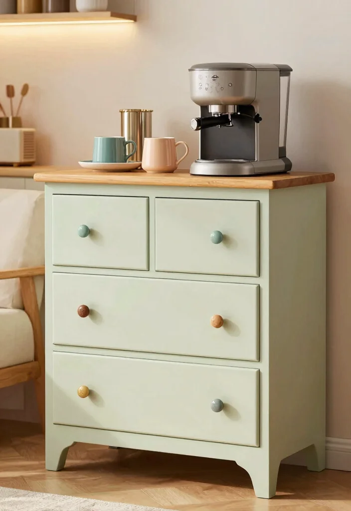 15 Small Coffee Bar Counter Space Ideas That Feel Thoughtful 4. Repurposed Furniture 0