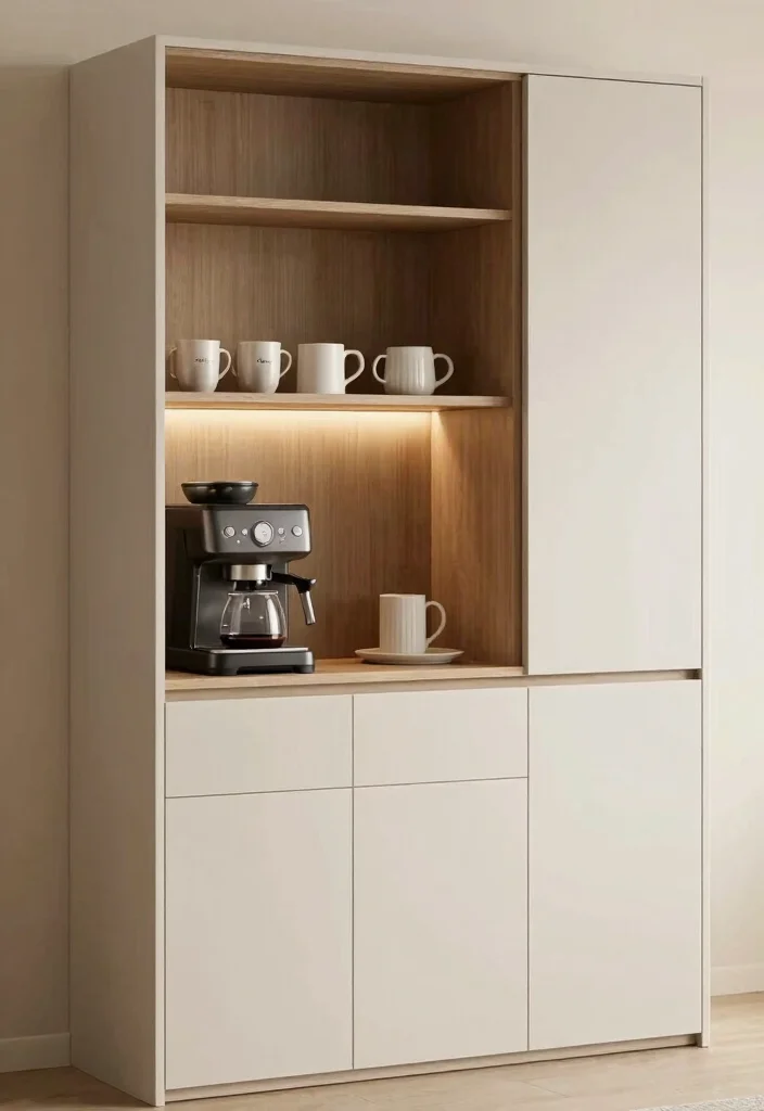15 Small Coffee Bar Counter Space Ideas That Feel Thoughtful 6. Coffee Station within a Cabinet 0
