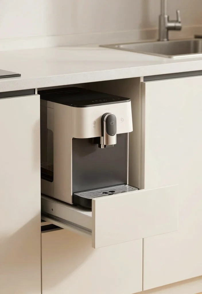 15 Small Coffee Bar Counter Space Ideas That Feel Thoughtful 8. Under Counter Coffee Setup 0