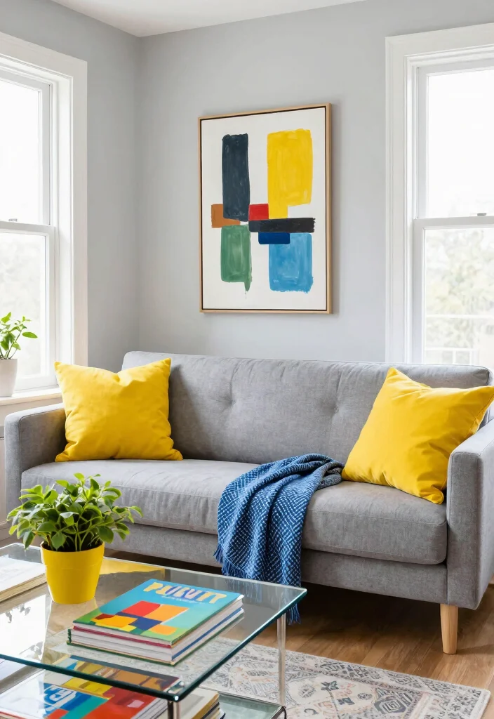 15 Small Grey Living Room Ideas That Feel Bright Not Flat 1. Play with Accent Colors 0