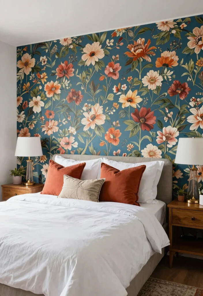 15 Wall Headboard Ideas That Feel Built In and Expensive 5. Bold Wallpapered Headboard 0