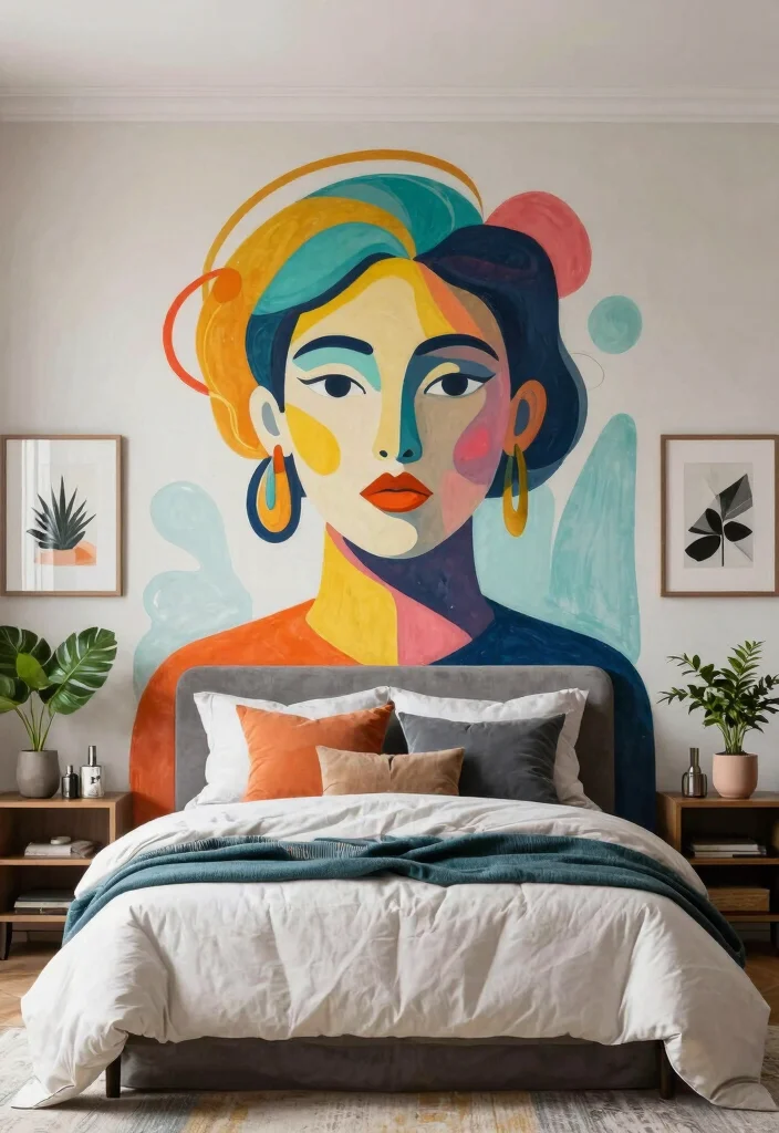 15 Wall Headboard Ideas That Feel Built In and Expensive 8. Artistic Mural Headboard 0