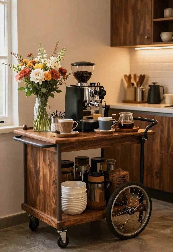 16 Coffee Bar Decor Ideas That Make Guests Instantly Smile 14. Elegant Coffee Cart 0