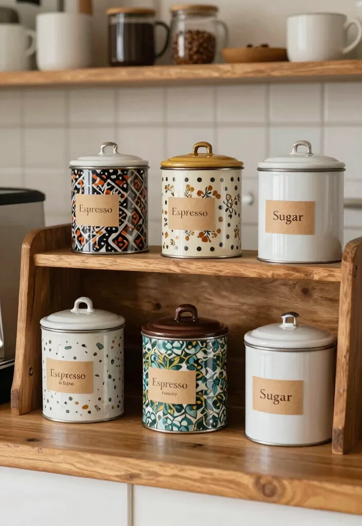 16 Coffee Bar Decor Ideas That Make Guests Instantly Smile 5. Charming Coffee Canisters 0