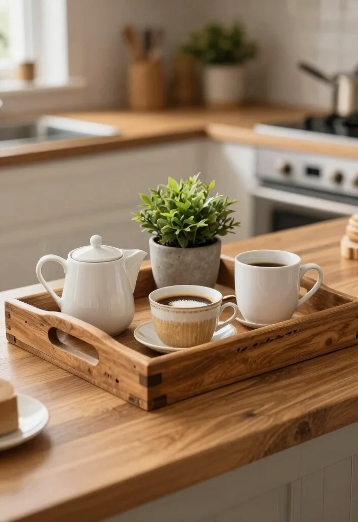 16 Coffee Bar Decor Ideas That Make Guests Instantly Smile 9. Rustic Coffee Tray Centerpiece 0