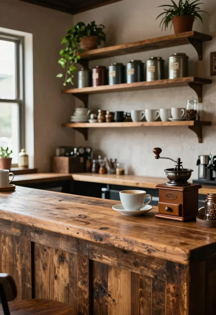 16 Coffee Bar Ideas That Make Mornings Feel Slow and Intentional 1. Reclaimed Wood Charm 0