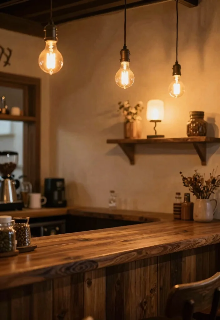 16 Coffee Bar Ideas That Make Mornings Feel Slow and Intentional 11. Rustic Lighting 0