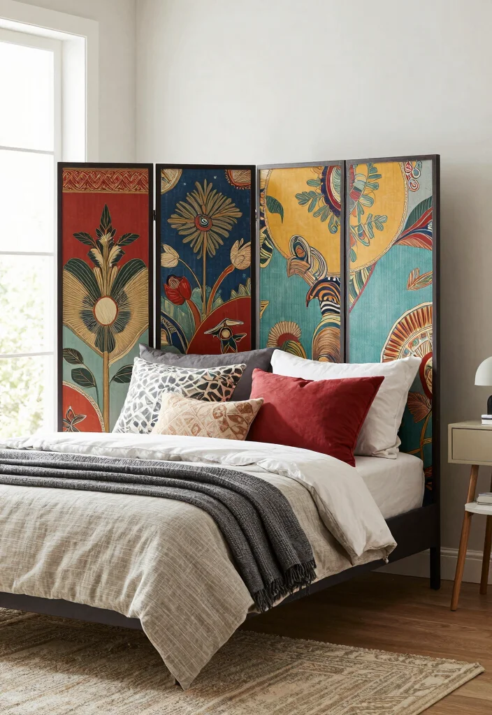 16 Headboard Ideas That Completely Change Bedroom Energy 10. Folding Screen Headboard 0