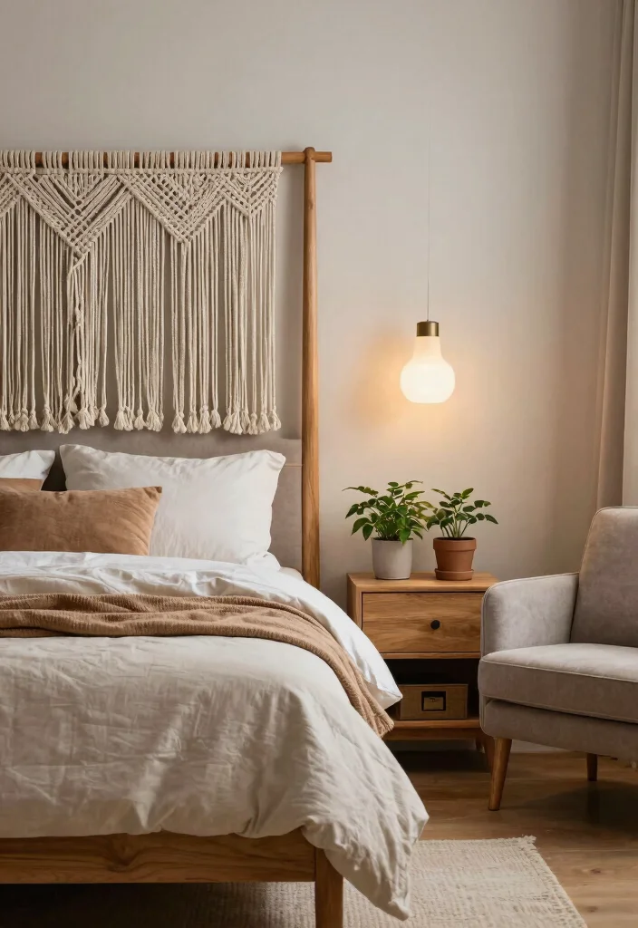 16 Headboard Ideas That Completely Change Bedroom Energy 12. Macrame and Wood Combination 0