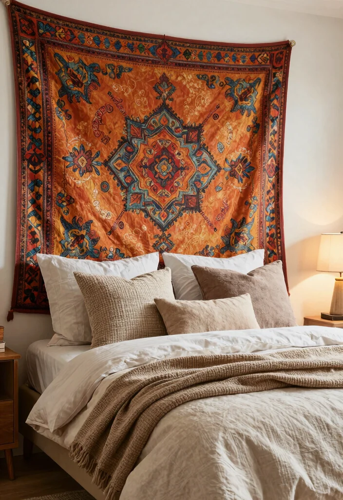 16 Headboard Ideas That Completely Change Bedroom Energy 14. Tapestry Headboard 0