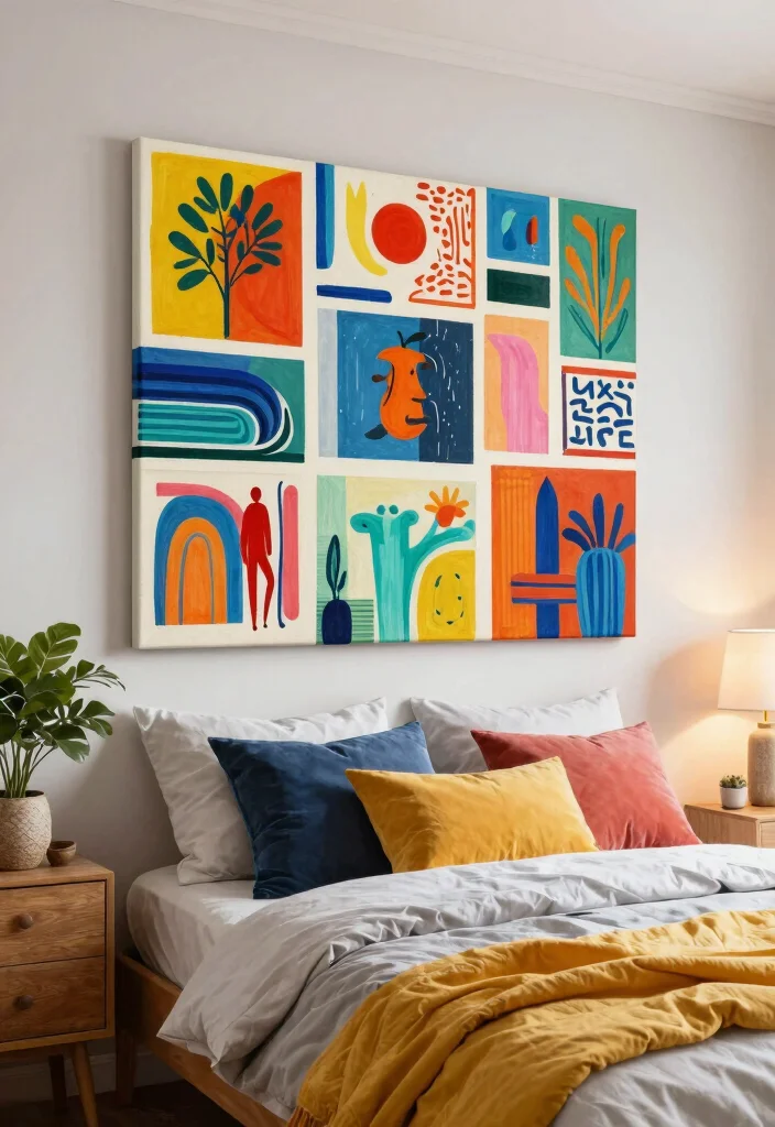 16 Headboard Ideas That Completely Change Bedroom Energy 7. Canvas Art Headboard 0